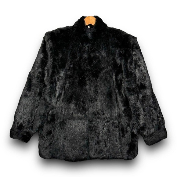 Vintage 80s Womens Black Faux Mink Fur Coat Jacket Size Small EUC - Picture 2 of 6